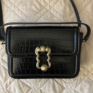 Black faux Croc Leather Crossbody